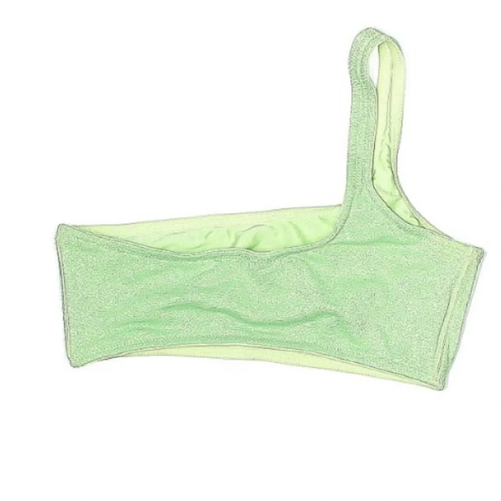 triangl line green metallic shimmer asymmetrical bikini. Size medium